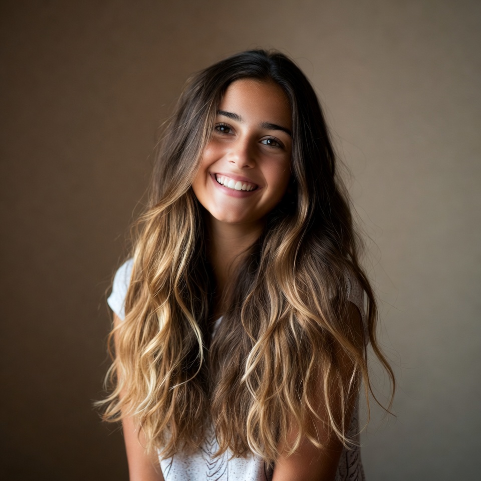 Smiling woman with balayage hair Smiling woman with balayage hair