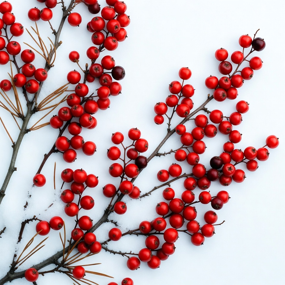 Red Berries on Branches White Background Red Berries on Branches White Background