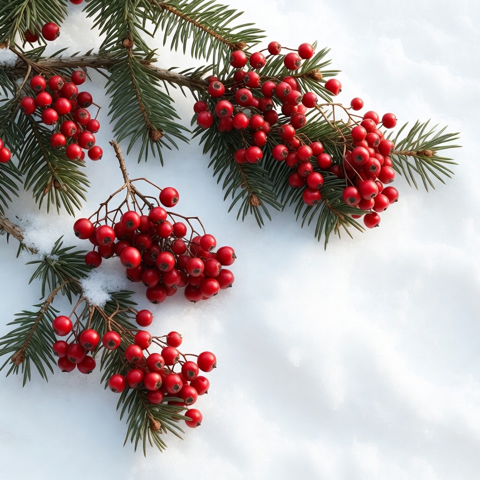Red Berries on Fir Branches in Snow Red Berries on Fir Branches in Snow