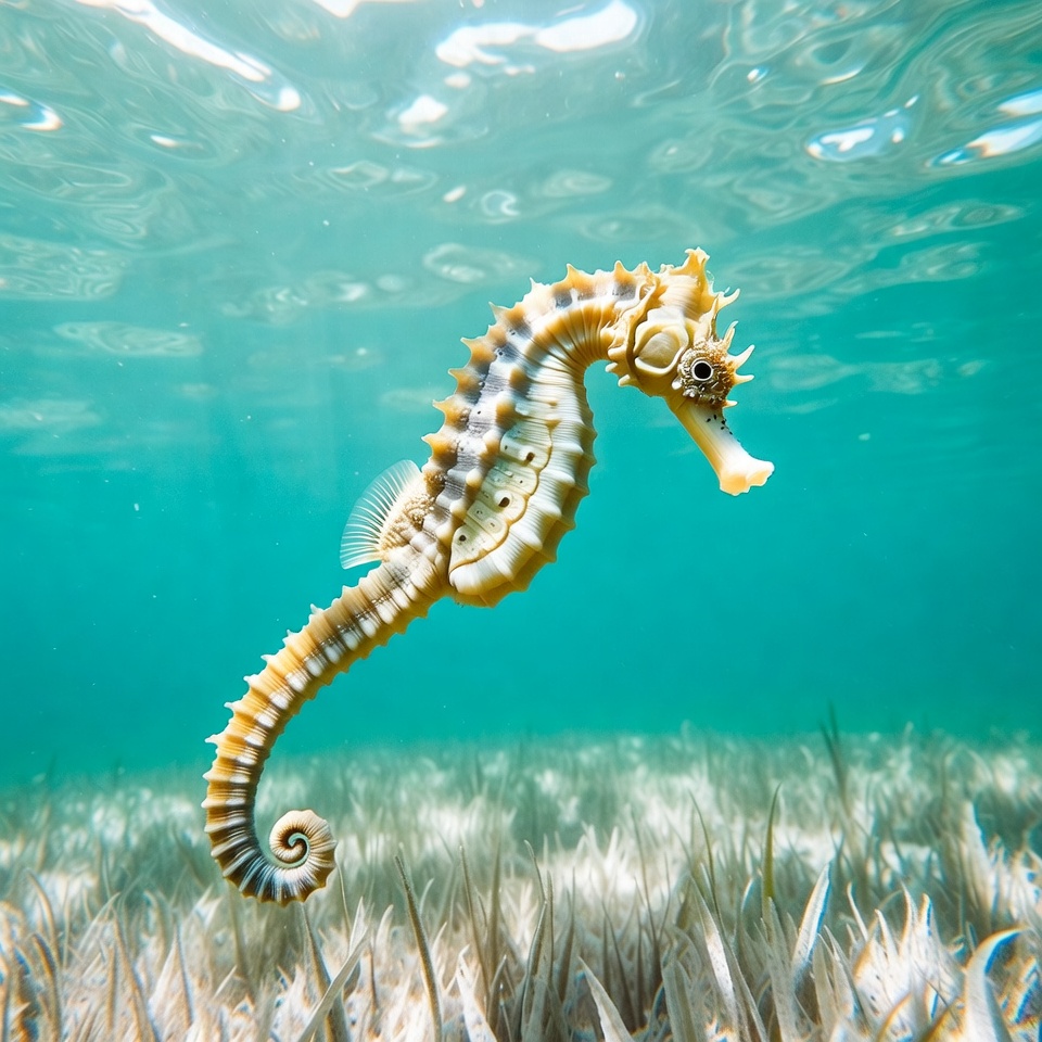 Seahorse swimming underwater Seahorse swimming underwater