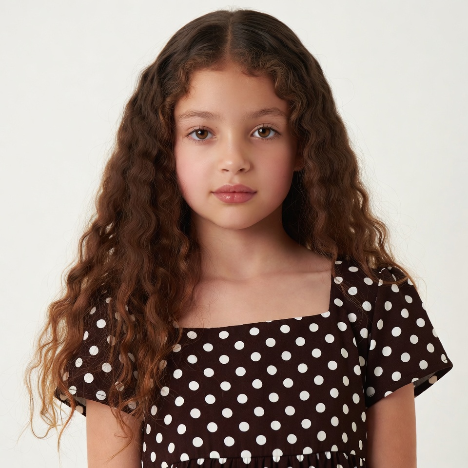 Girl with curly hair in polka dot dress Girl with curly hair in polka dot dress