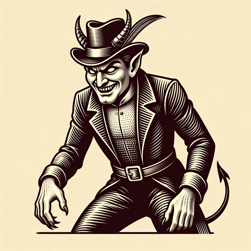Grinning horned devil in top hat Grinning horned devil in top hat