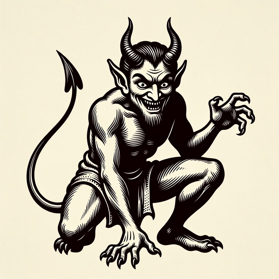 Cartoon Devil Crouching with Claws Cartoon Devil Crouching with Claws