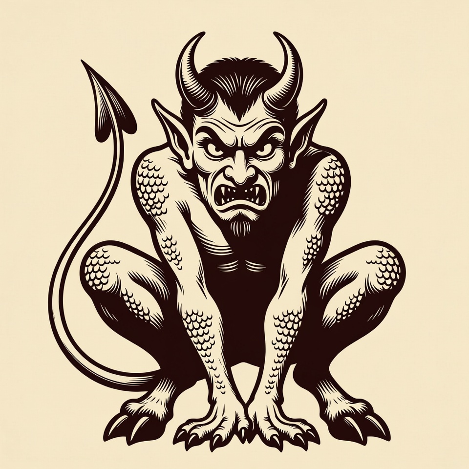 Squatting Demon Illustration Squatting Demon Illustration