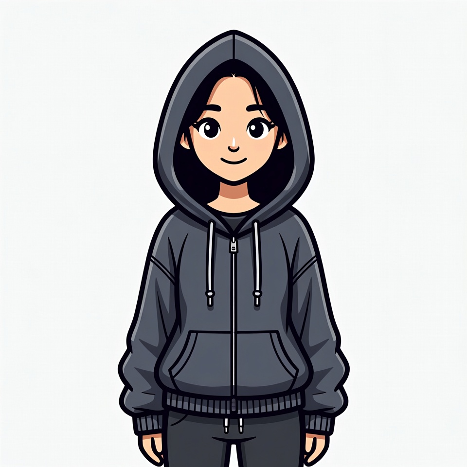 Asian girl in black hoodie Asian girl in black hoodie