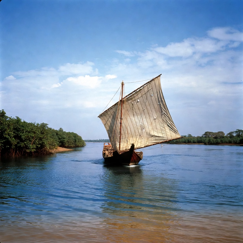 Traditional sailboat on river Traditional sailboat on river