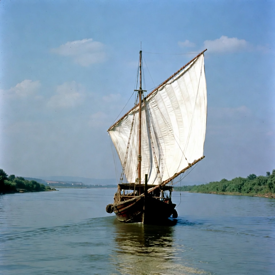 Traditional sailboat on river Traditional sailboat on river