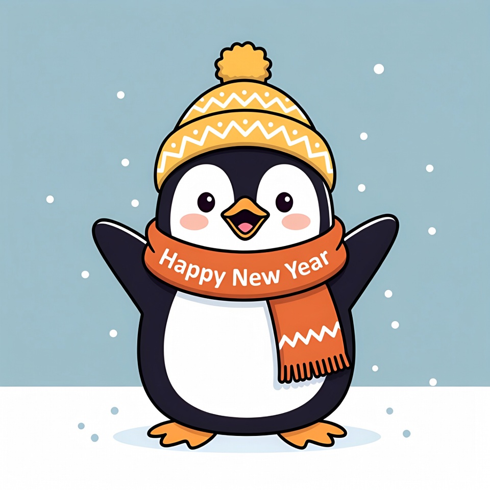Cute Penguin Happy New Year Illustration Cute Penguin Happy New Year Illustration