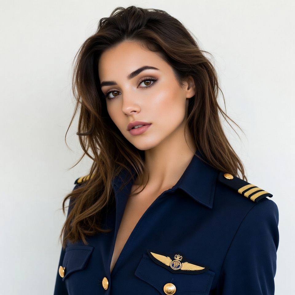 Beautiful woman in navy pilot uniform Beautiful woman in navy pilot uniform
