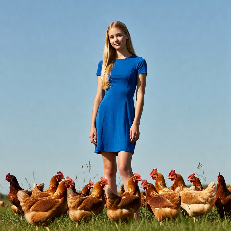 Blonde woman surrounded by chickens Blonde woman surrounded by chickens