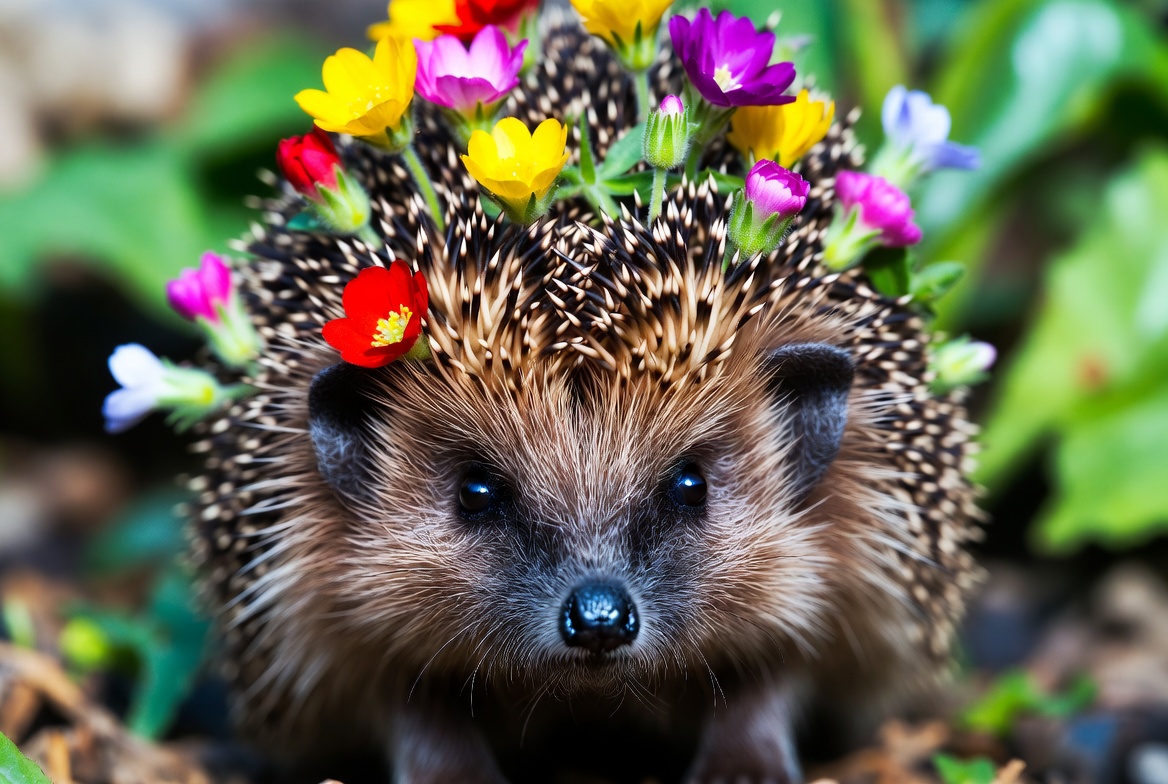 Hedgehog with colorful flowers Hedgehog with colorful flowers