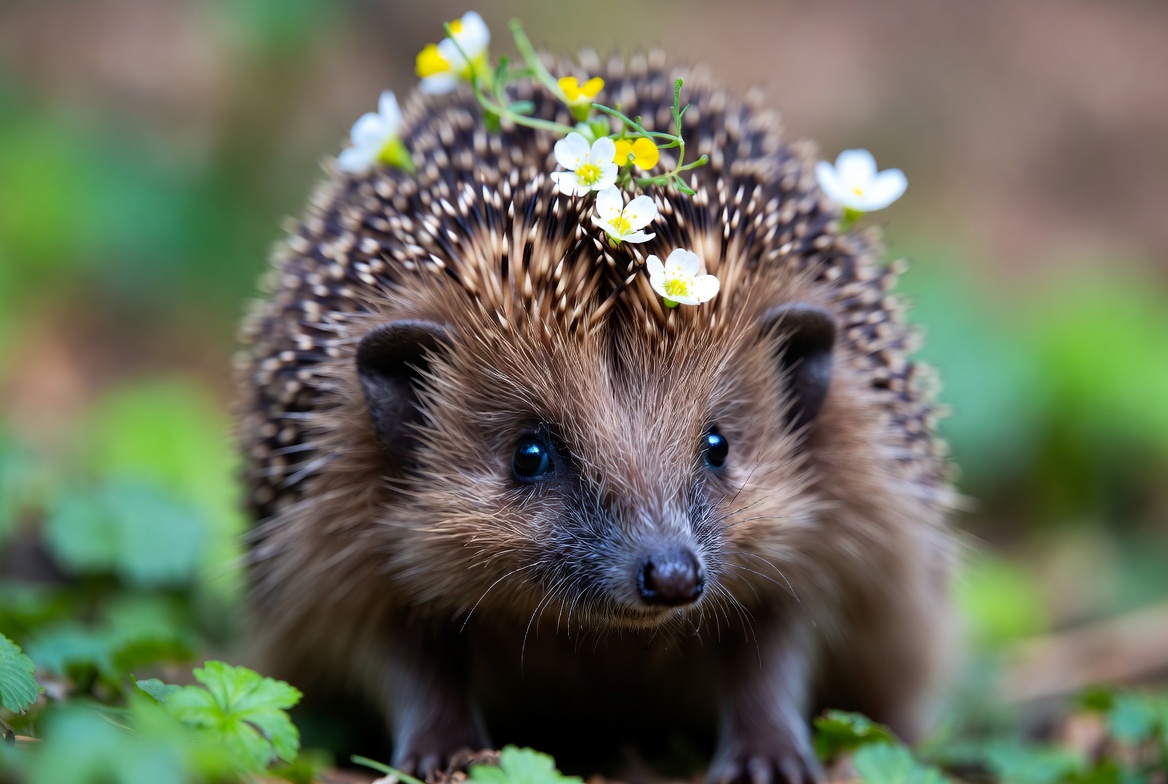 Hedgehog with daisies on head Hedgehog with daisies on head