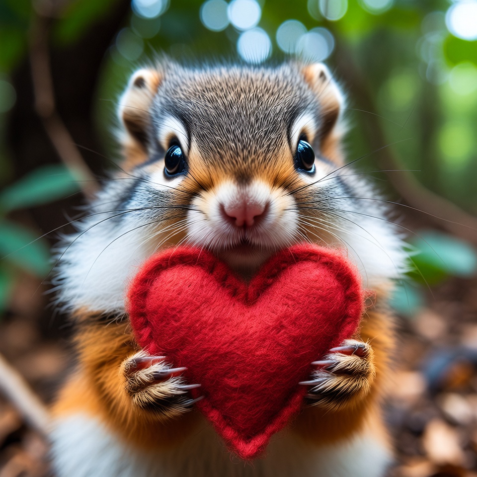 Cute squirrel holding red heart Cute squirrel holding red heart