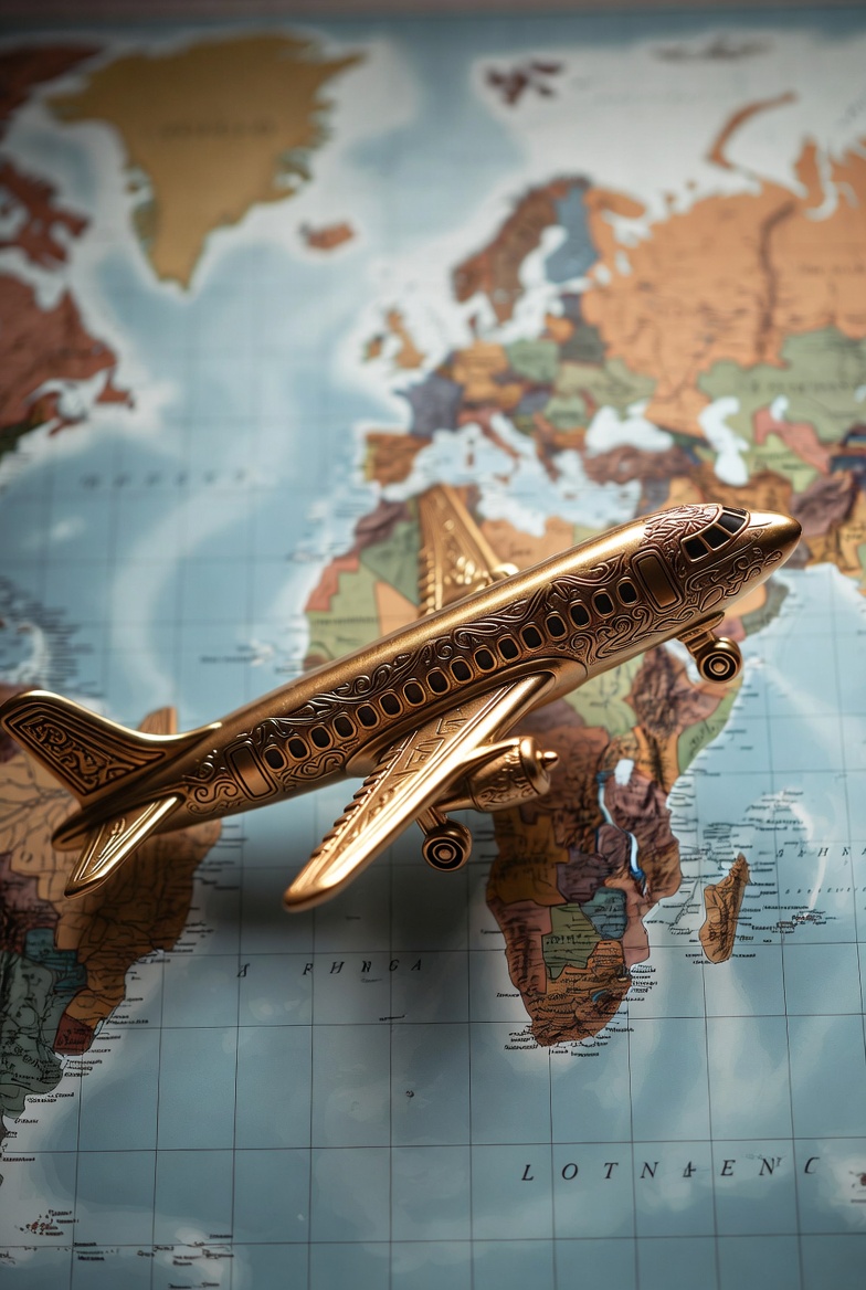 Golden Airplane Over World Map Golden Airplane Over World Map
