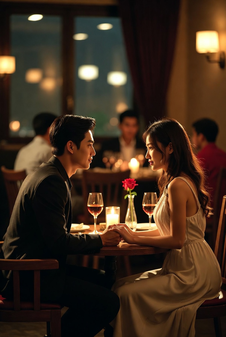 Asian couple on romantic candlelit dinner Asian couple on romantic candlelit dinner