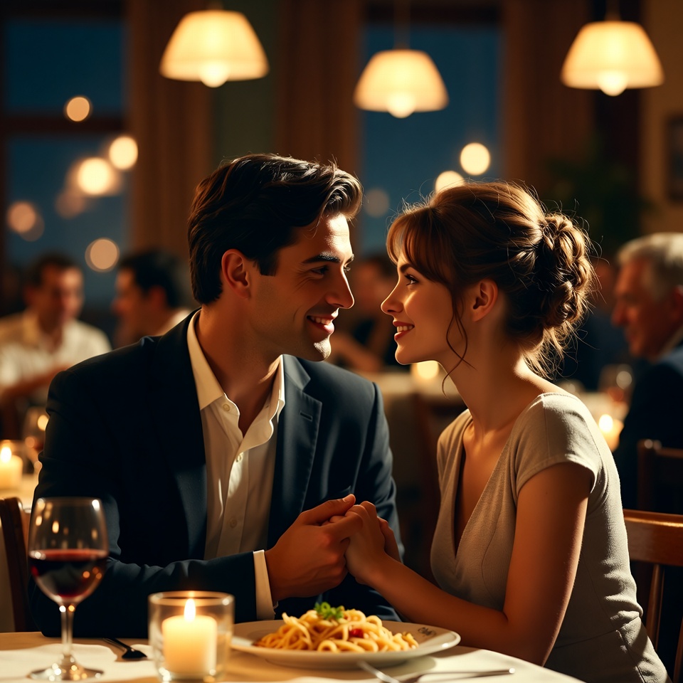 Romantic couple dining in restaurant Romantic couple dining in restaurant