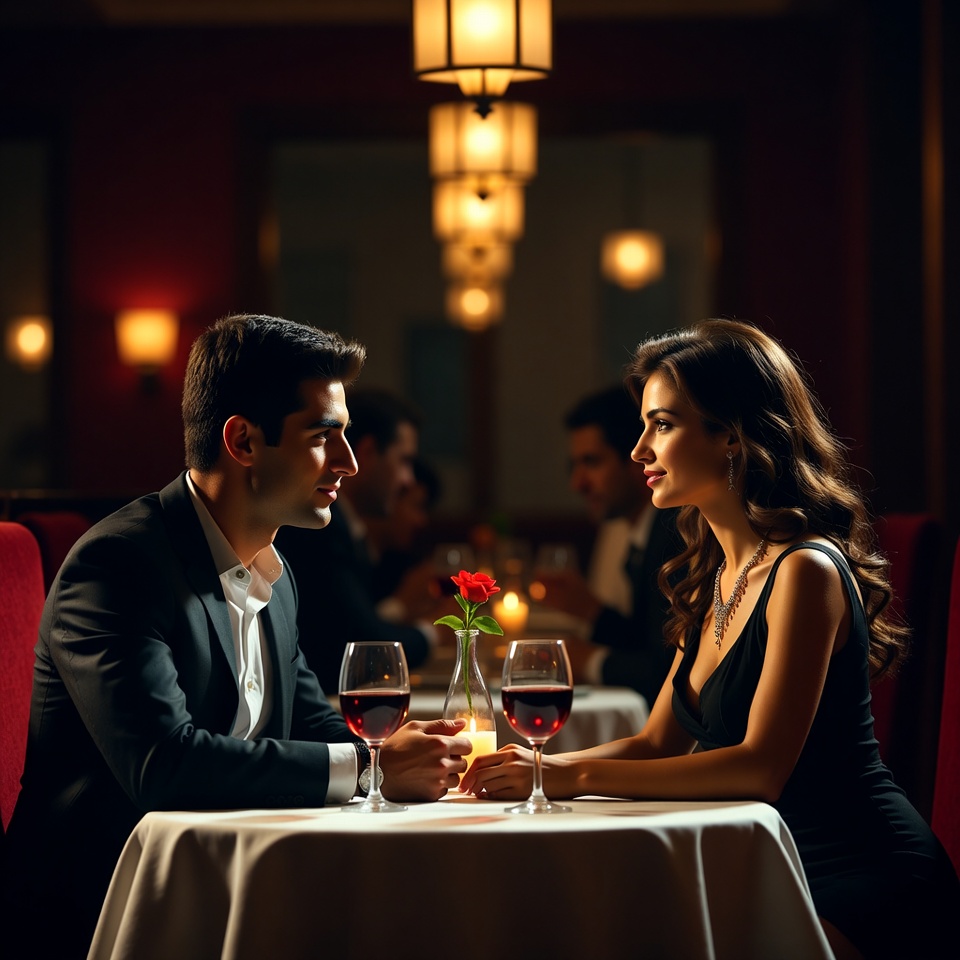 Romantic couple dining in restaurant Romantic couple dining in restaurant