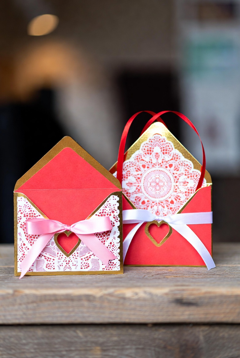 Pink and White Lace Envelopes with Ribbons Pink and White Lace Envelopes with Ribbons