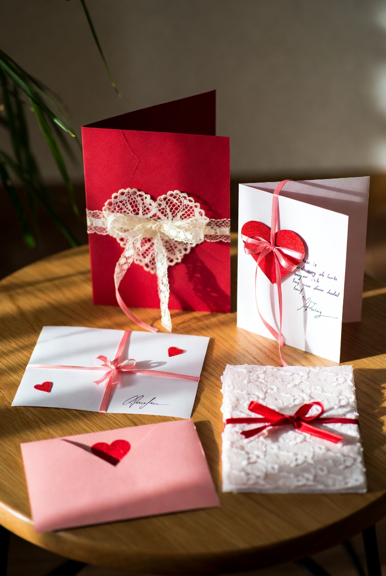 Valentine's Day Cards on Wooden Table Valentine's Day Cards on Wooden Table