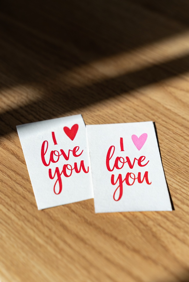 I Love You Stickers on Wooden Table I Love You Stickers on Wooden Table