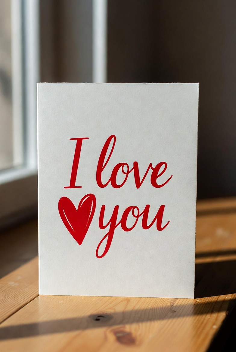 I Love You Card on Wooden Table I Love You Card on Wooden Table