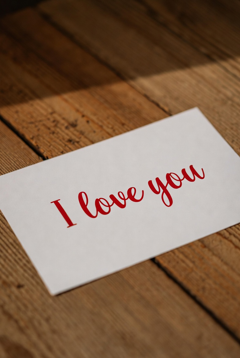 I Love You Card on Wooden Table I Love You Card on Wooden Table