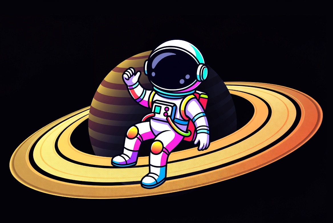 Cartoon astronaut sitting on Saturn Cartoon astronaut sitting on Saturn