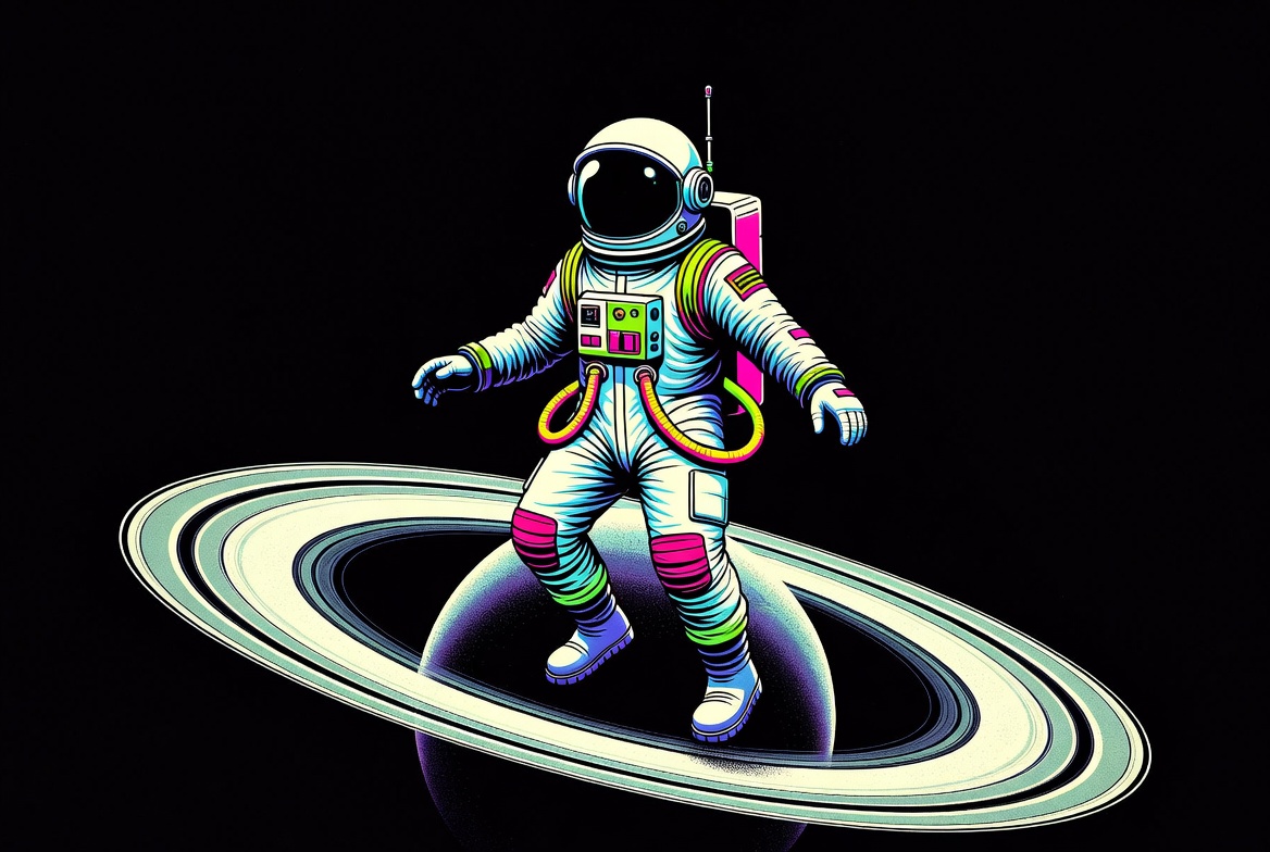 Colorful Astronaut Standing on Saturn Colorful Astronaut Standing on Saturn