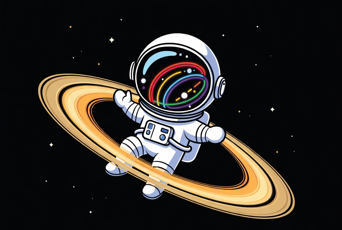 Cute astronaut on Saturn rings Cute astronaut on Saturn rings