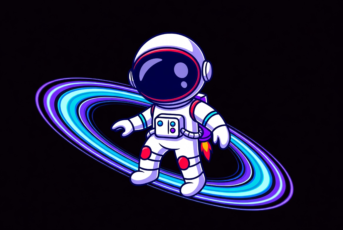 Cute cartoon astronaut on Saturn rings Cute cartoon astronaut on Saturn rings