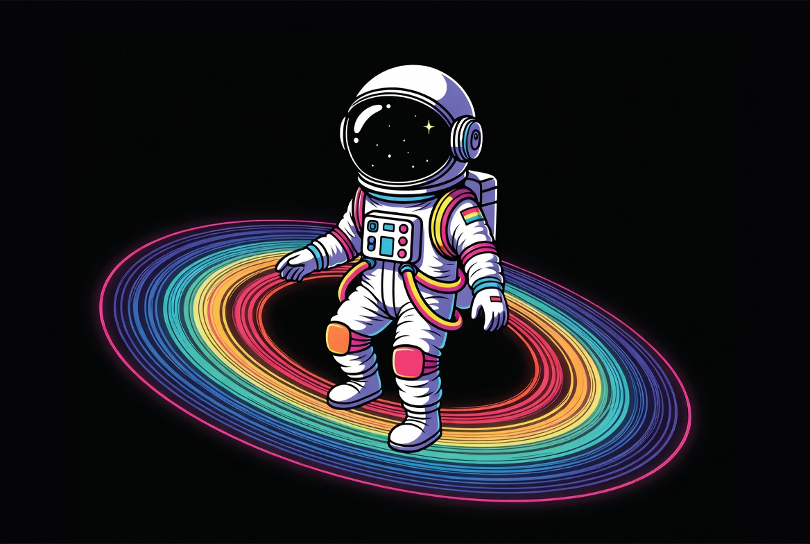 Astronaut Standing in Rainbow Ring Astronaut Standing in Rainbow Ring