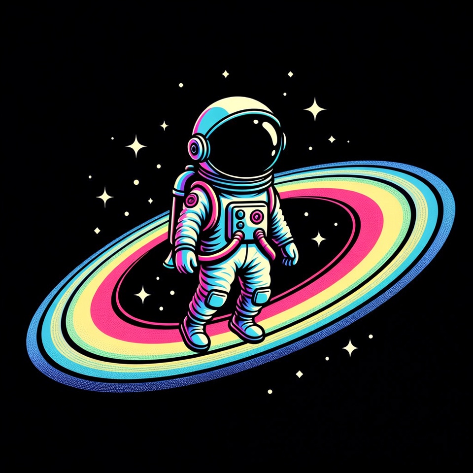 Astronaut Standing on Rainbow Ring Astronaut Standing on Rainbow Ring