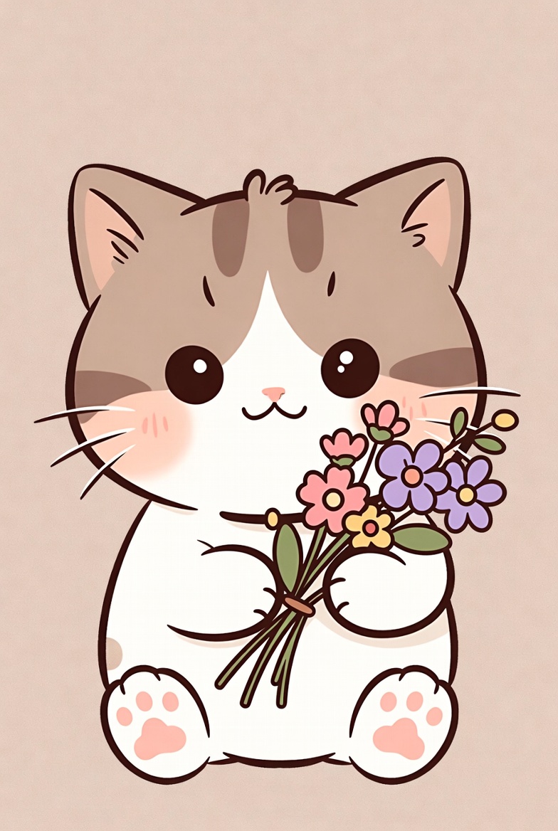 Cute cat holding flowers Cute cat holding flowers
