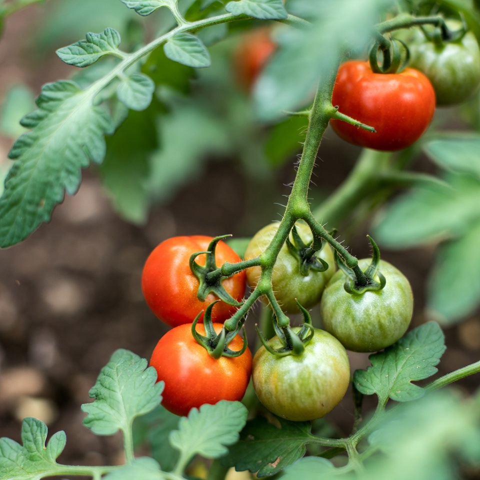 Ripe tomatoes on green plant Ripe tomatoes on green plant