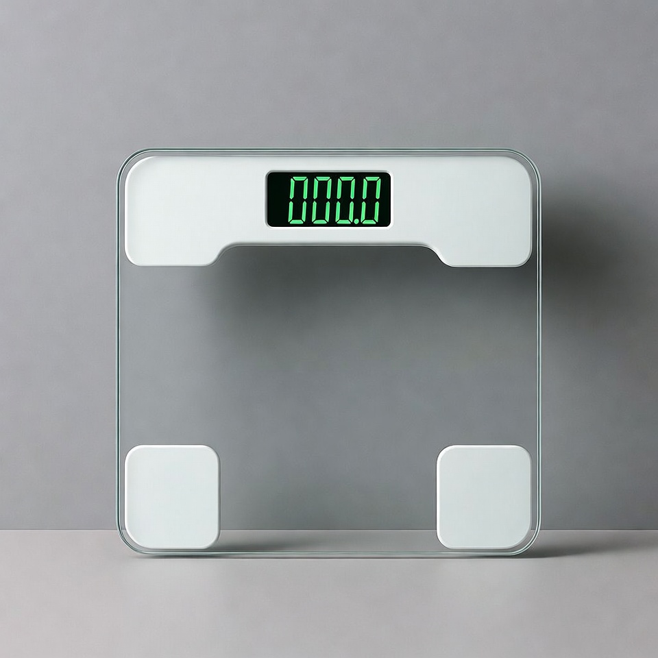 Digital Bathroom Scale on Gray Background Digital Bathroom Scale on Gray Background