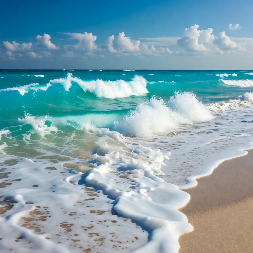 Turquoise Ocean Waves Crashing on Beach Turquoise Ocean Waves Crashing on Beach