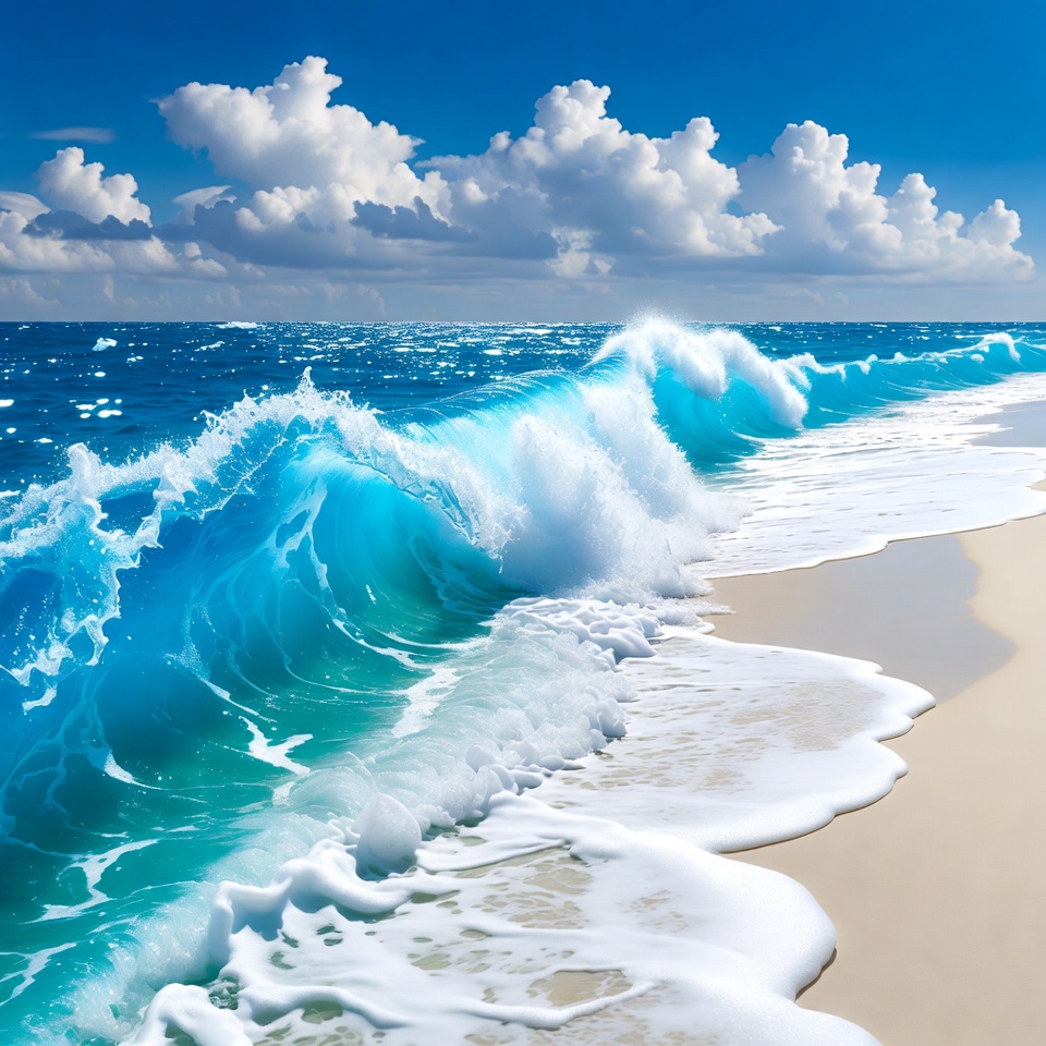 Crashing Waves on Sandy Beach Crashing Waves on Sandy Beach