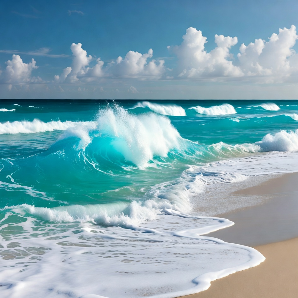 Turquoise Ocean Waves Crashing on Beach Turquoise Ocean Waves Crashing on Beach