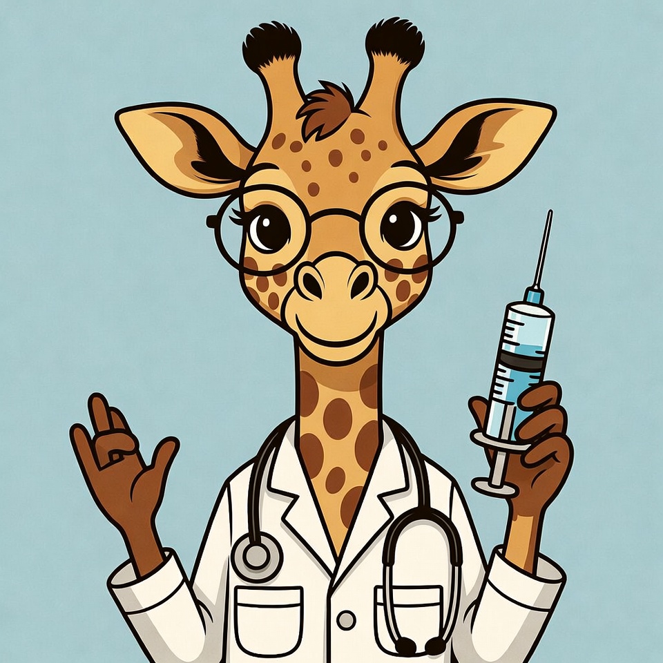 Cartoon Giraffe Doctor with Syringe Cartoon Giraffe Doctor with Syringe