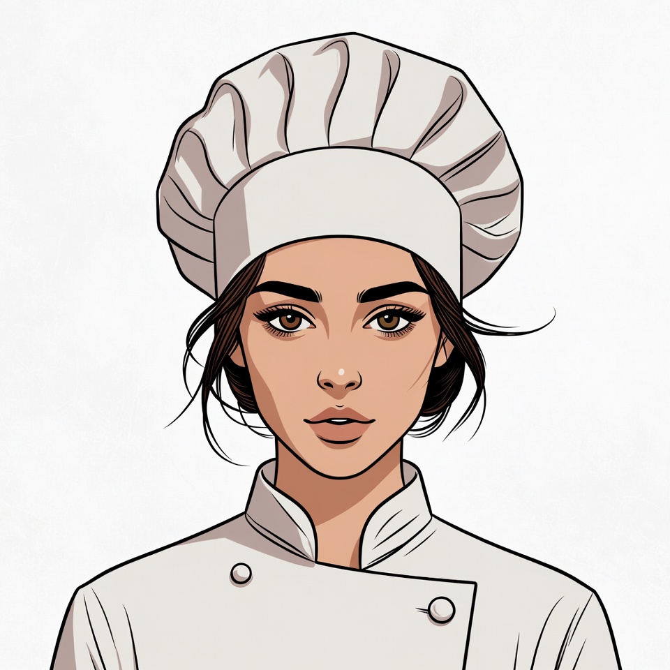 Woman wearing chef hat illustration Woman wearing chef hat illustration