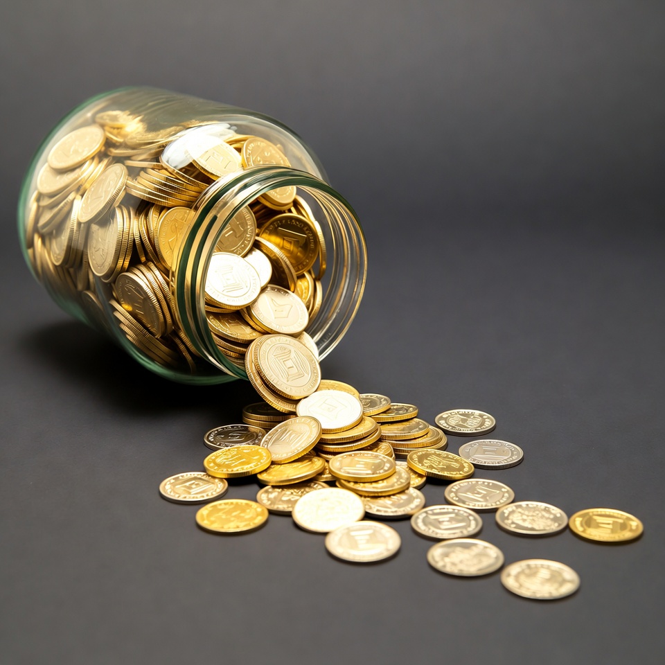 Glass Jar Spilling Gold Coins Glass Jar Spilling Gold Coins