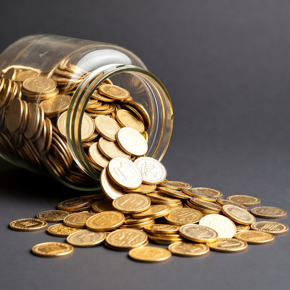 Glass Jar Spilling Gold Coins Glass Jar Spilling Gold Coins