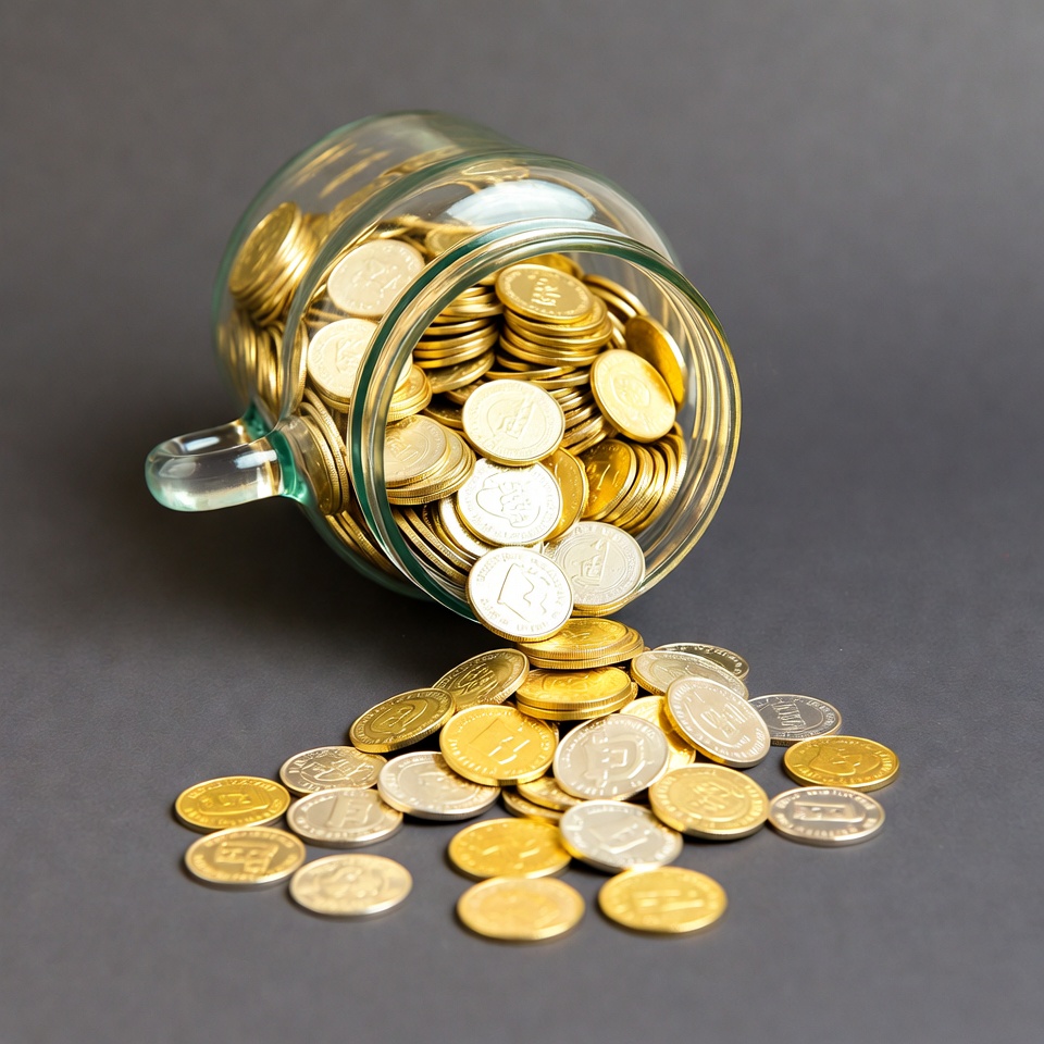 Glass Cup Overflowing with Gold Coins Glass Cup Overflowing with Gold Coins