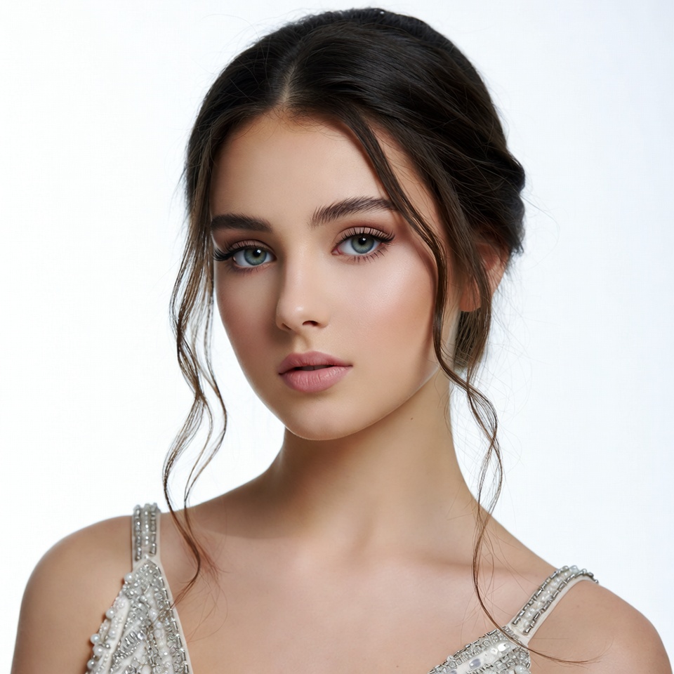 Woman in beaded white dress Woman in beaded white dress