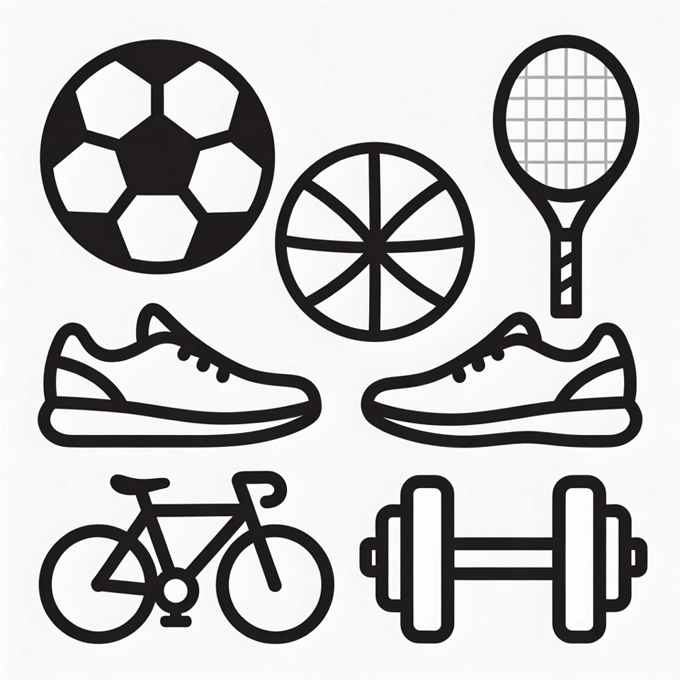 Sports Equipment Outline Icons Set Sports Equipment Outline Icons Set