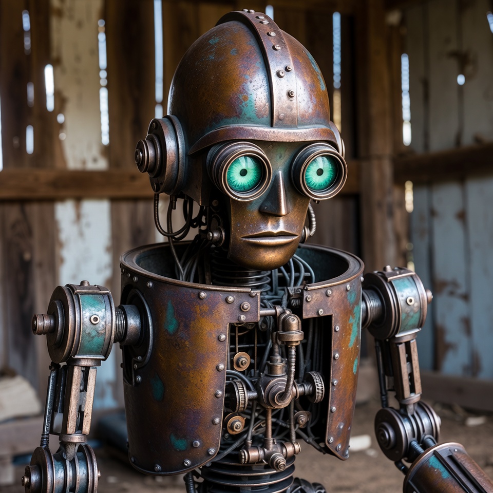 Steampunk Robot in Barn Steampunk Robot in Barn