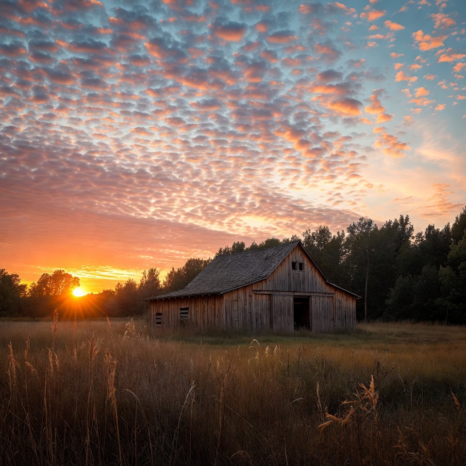 Old Barn in Sunset Field Old Barn in Sunset Field