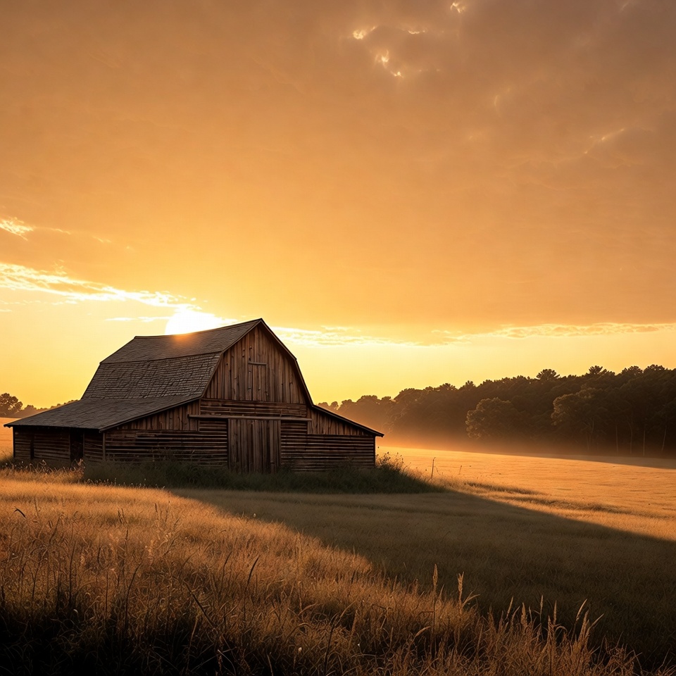 Old Barn at Golden Hour Sunset Old Barn at Golden Hour Sunset