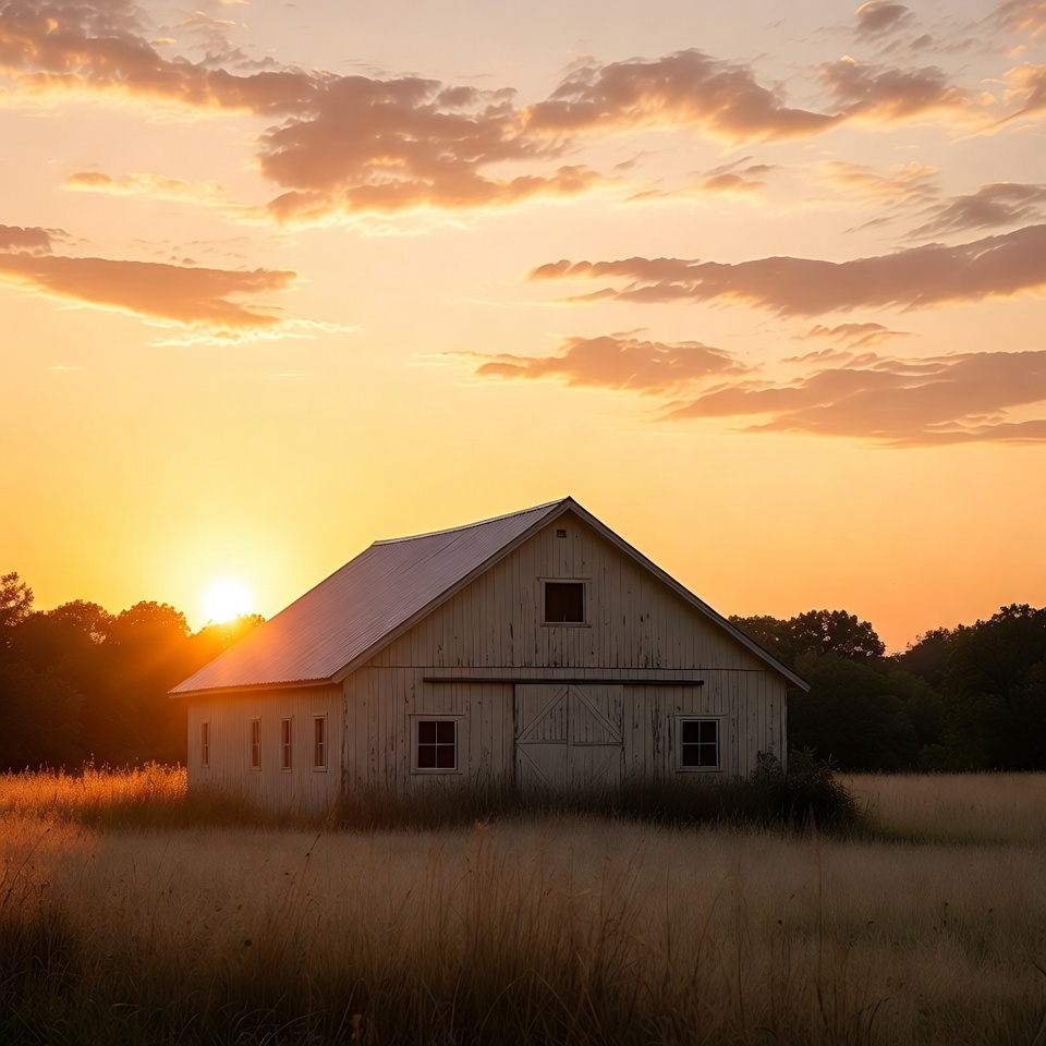 Barn at Sunset in Field Barn at Sunset in Field