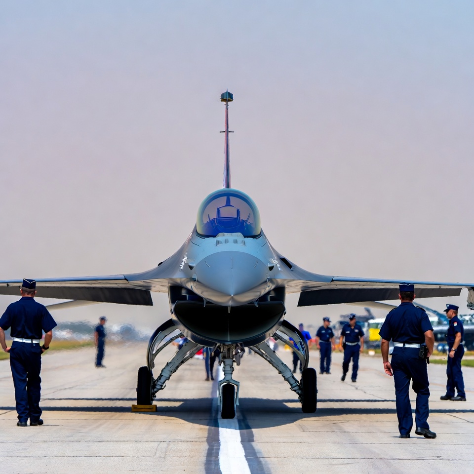 F-16 Fighter Jet with Ground Crew F-16 Fighter Jet with Ground Crew